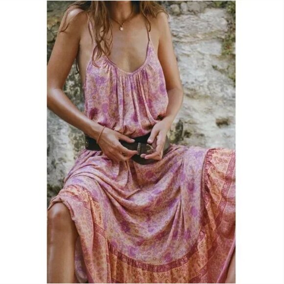 Spell | Village Strappy Maxi Dress in Sunrise Pink & Orange | Size Medium - Picture 5 of 15